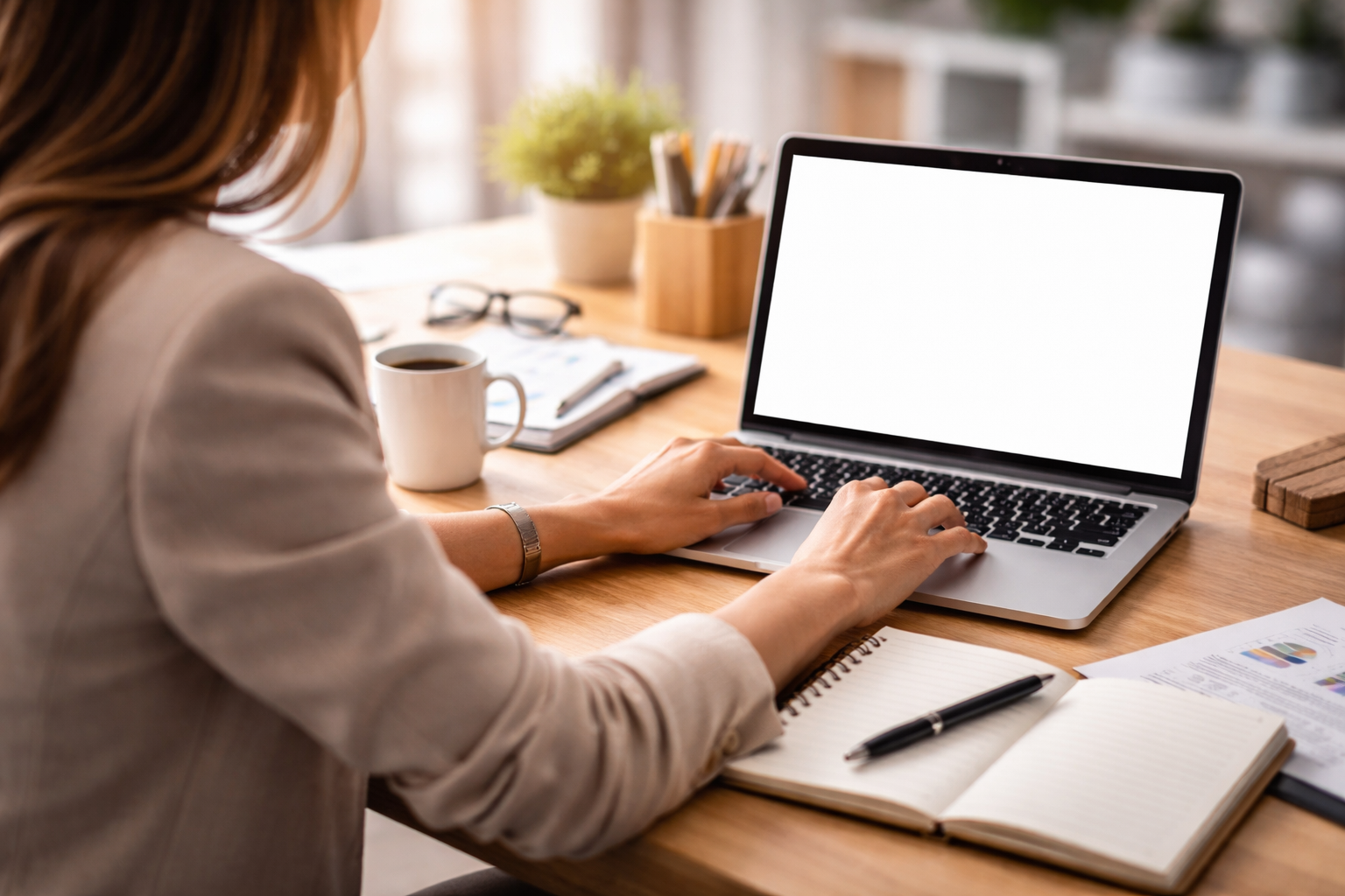 Small business owner working at a laptop